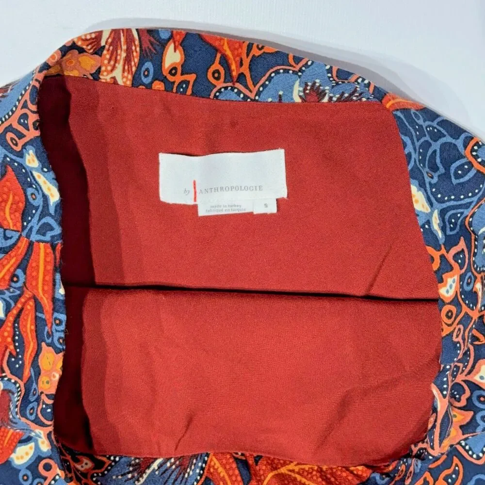 Anthropologie 100% Viscose A-Line Skirt Orange Blue Floral Boho Women's Size S